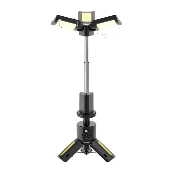 Green Lion Trio Beam Tripod Camping Light, Water-Resistant, Type-C Charging, SOS Mode, Memory Function, 5-Level Brightness, GNTBCL7CLBK