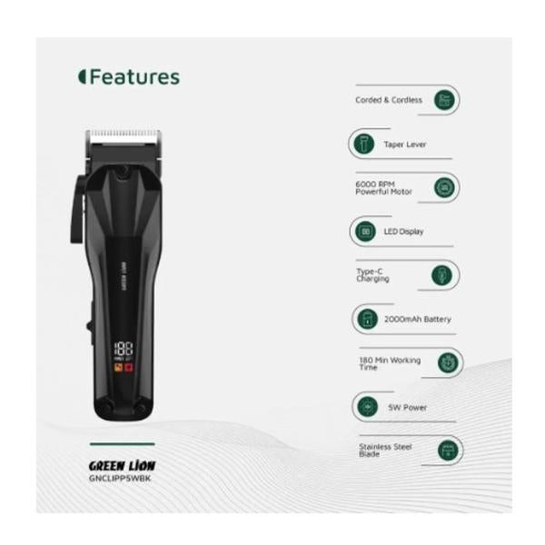 Green Lion Clip Pro Professional Hair Clipper, Model GL-TM26, GNCLIPP5WBK