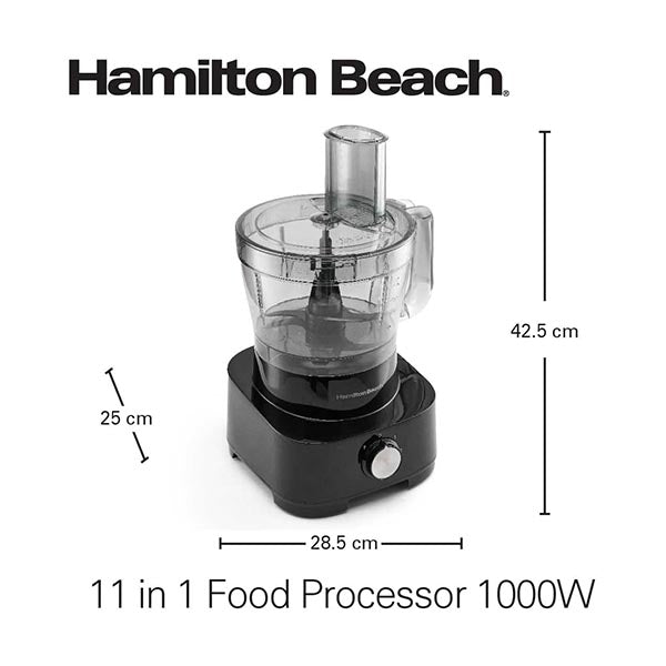 Hamilton Beach Food Processor 1000W, 3.5L Bowl and 11 Attachments - Blender, Citrus Juicer, Grinder Mill, Chopper, and More to Knead the Dough - FP1012-ME