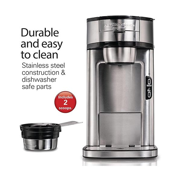 Hamilton Beach Scoop Single Serve Coffee Maker, Unique Heater for Hotter Faster Better Taste, Simple Scoop Place Brew, 1400 Watts - 49981-SAU