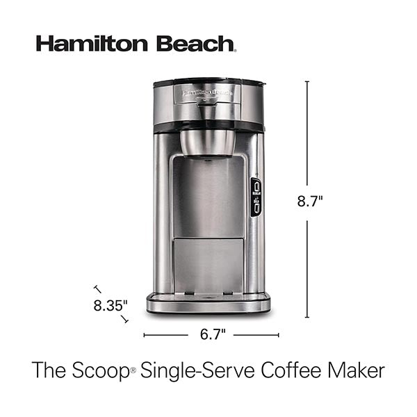 Hamilton Beach Scoop Single Serve Coffee Maker, Unique Heater for Hotter Faster Better Taste, Simple Scoop Place Brew, 1400 Watts - 49981-SAU