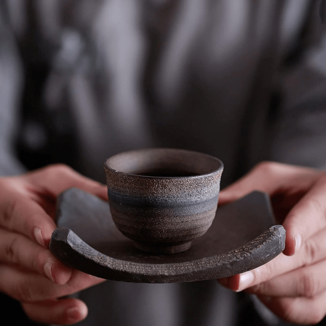 Handmade Retro Stoneware Cup And Saucer 50ML