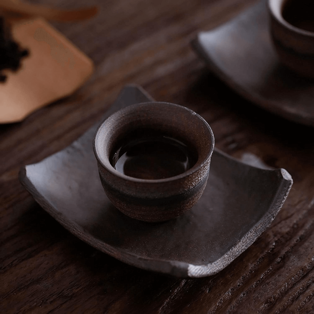 Handmade Retro Stoneware Cup And Saucer 50ML