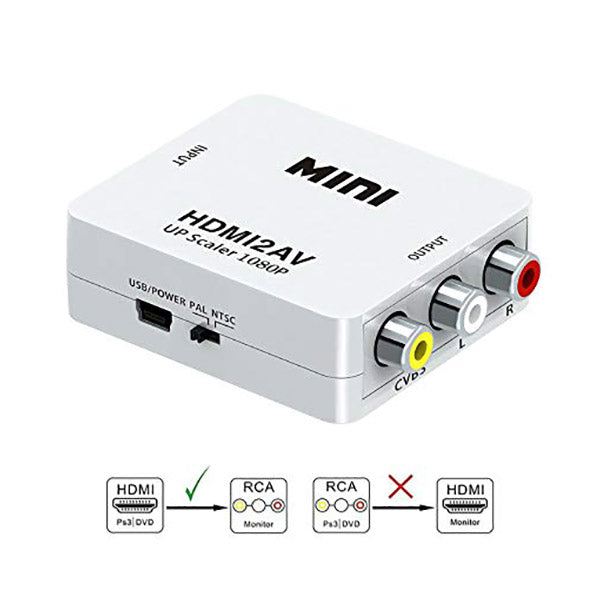 HDMI to AV 3RCA Video Audio Converter Adapter Supporting PAL/NTSC with USB Charge Cable - CB36