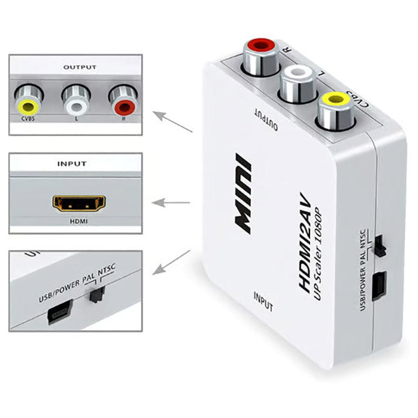 HDMI to AV 3RCA Video Audio Converter Adapter Supporting PAL/NTSC with USB Charge Cable - CB36