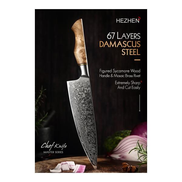 HEZHEN Damascus Chef Knife 67 Layers Master Series 8.3-inch Kitchen Knife Tools Accessories Chef Knives