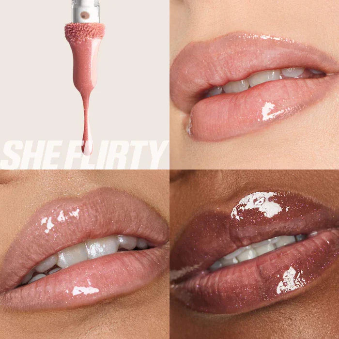 HUDA BEAUTY  Faux Filler Shiny Non-Sticky Lip Gloss-She Flirty -  a sheer rosy, pink gloss