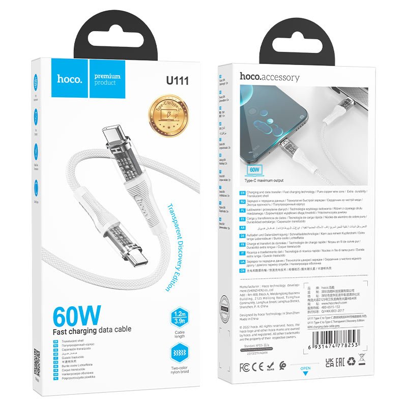 Hoco 60W Transparent Braided USB-C Cable U111