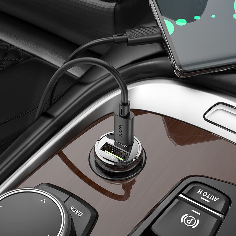 Hoco Dual Port Car Charger 30W with USB-C to Lightning Cable Z53A