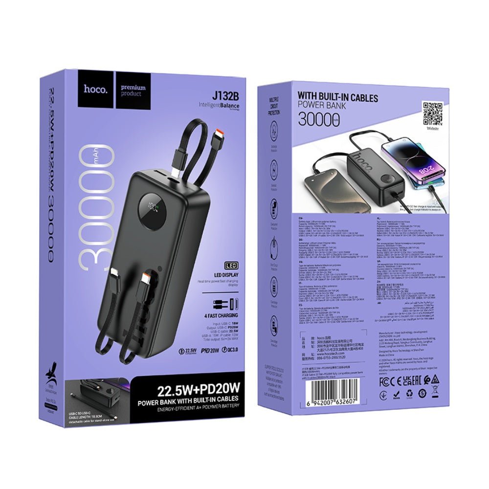 Hoco PD20W Power Bank Built-in Cable 30000mAh J132B