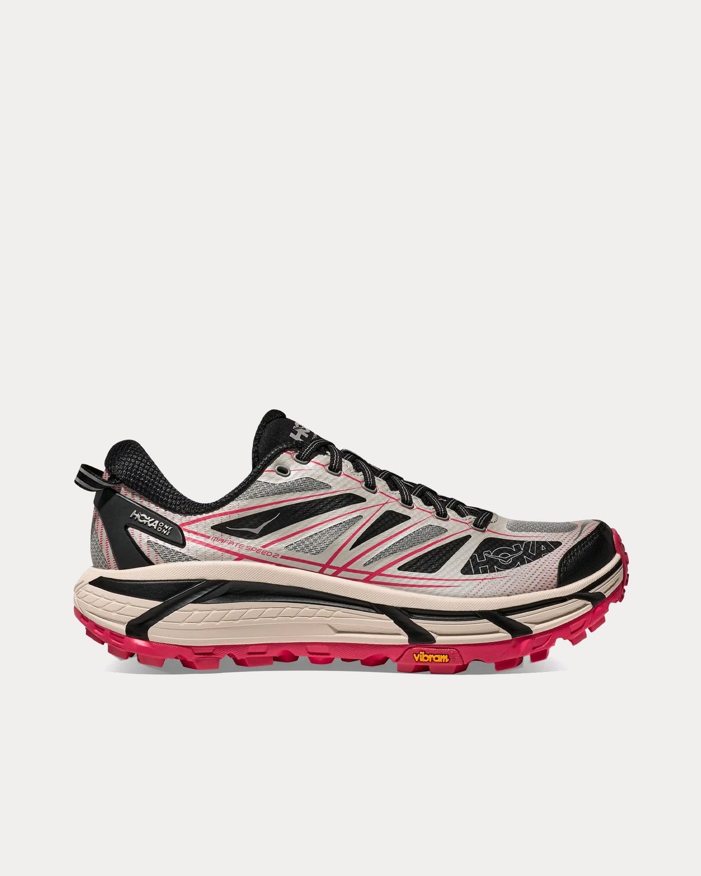 Hoka Men's Grey/Ruby Red Mafate Speed 2 Sneakers | Hoka In Lebanon