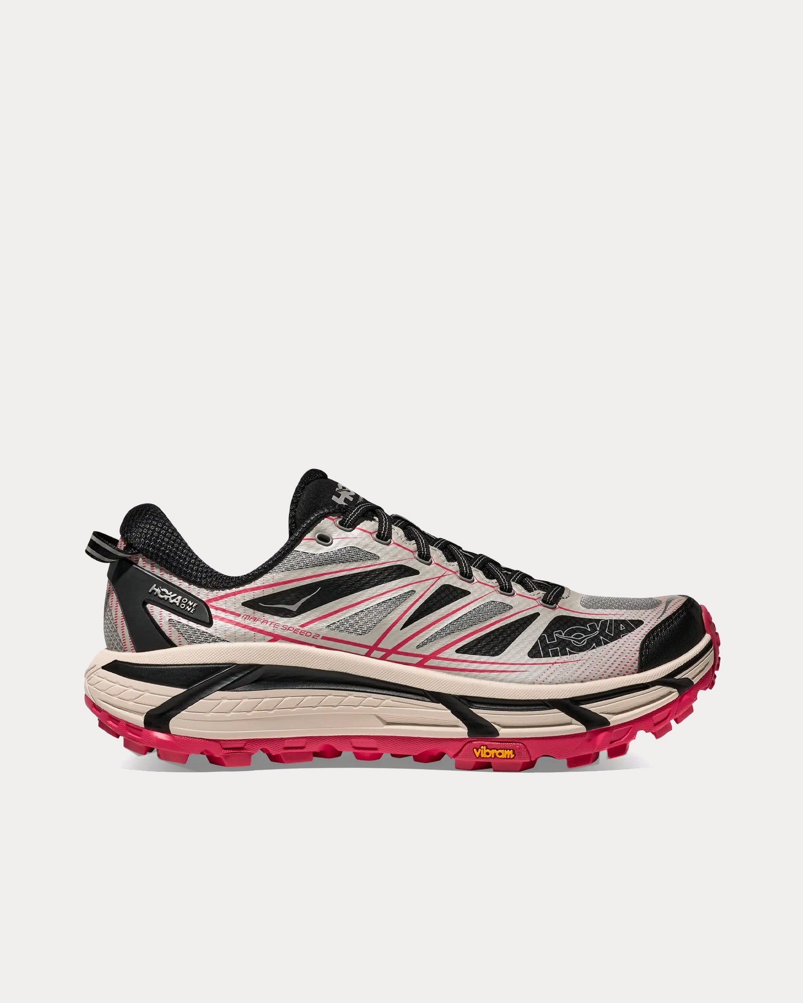 Hoka Men's Grey/Ruby Red Mafate Speed 2 Sneakers | Hoka In Lebanon
