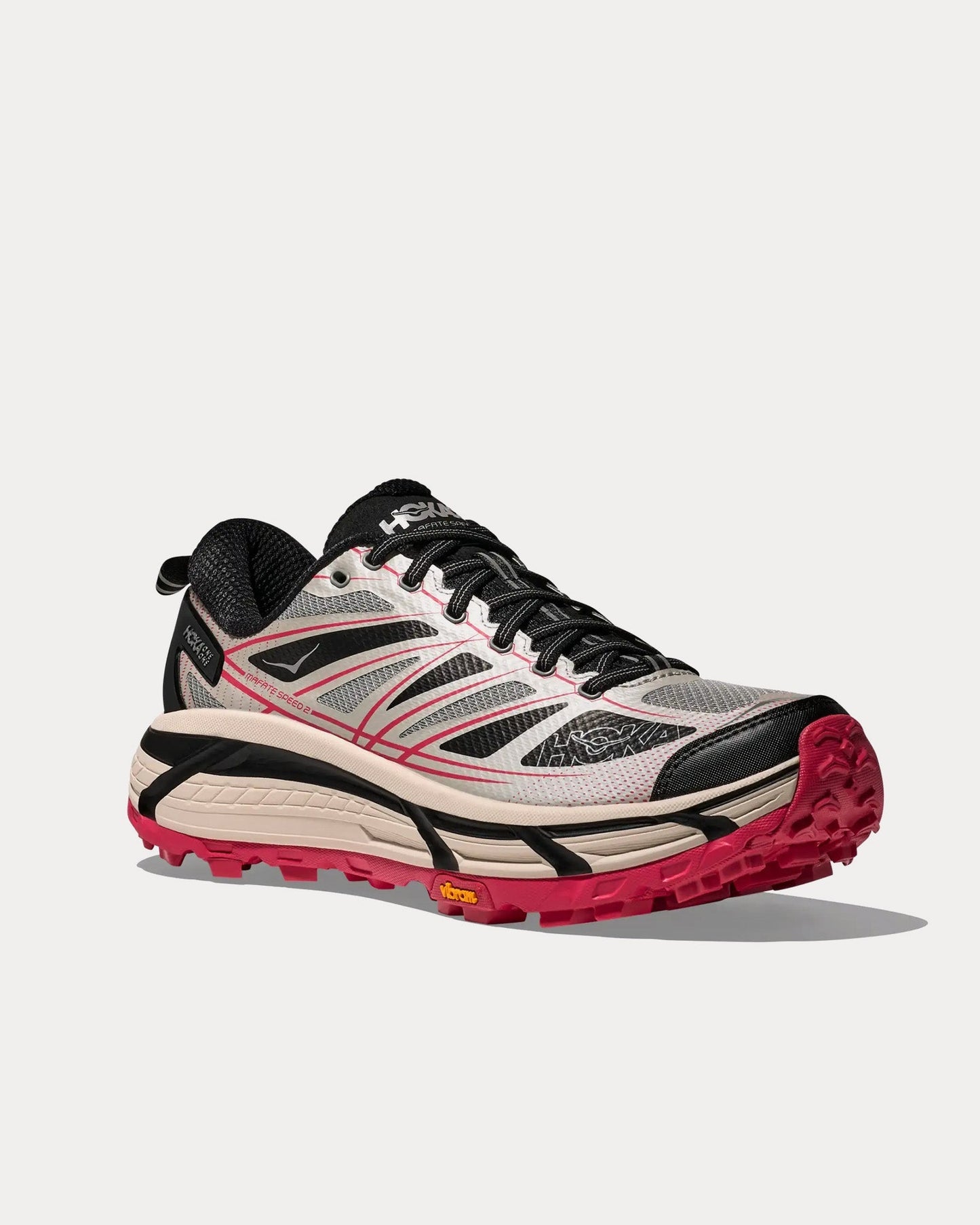 Hoka Men's Grey/Ruby Red Mafate Speed 2 Sneakers | Hoka In Lebanon