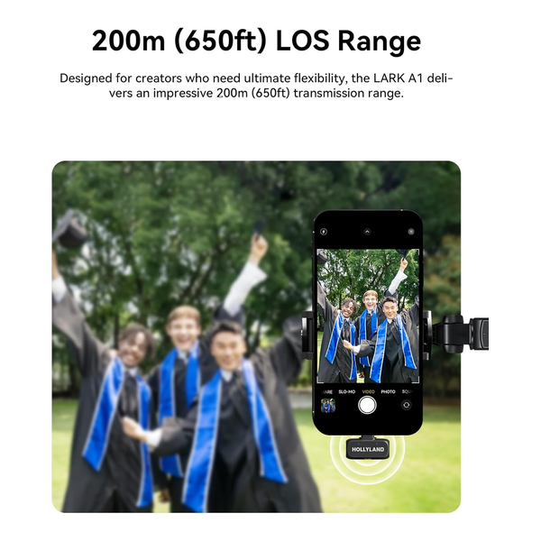 Hollyland Lark A1 Wireless Microphone for iPhone & Android, 48kHz/24-bit Studio Audio, 3-Level Noise Cancellation, 200m Range, Magnetic Mini Mic for Video Recording & Live Streaming (2TX + USB-C RX)