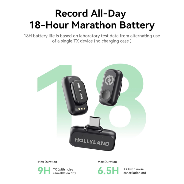 Hollyland Lark A1 Wireless Microphone for iPhone & Android, 48kHz/24-bit Studio Audio, 3-Level Noise Cancellation, 200m Range, Magnetic Mini Mic for Video Recording & Live Streaming (2TX + USB-C RX)