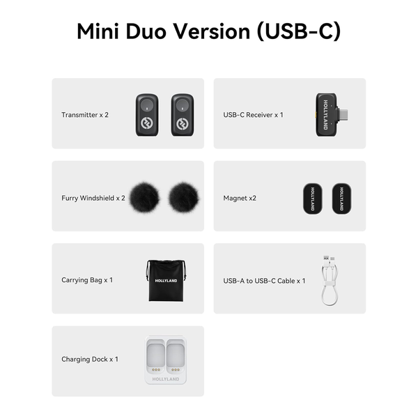 Hollyland Lark A1 Wireless Microphone for iPhone & Android, 48kHz/24-bit Studio Audio, 3-Level Noise Cancellation, 200m Range, Magnetic Mini Mic for Video Recording & Live Streaming (2TX + USB-C RX)