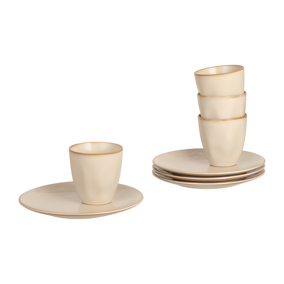 Home Creation Ceramic Tableware Set – 8 Pieces (4 Cups + 4 Plates)