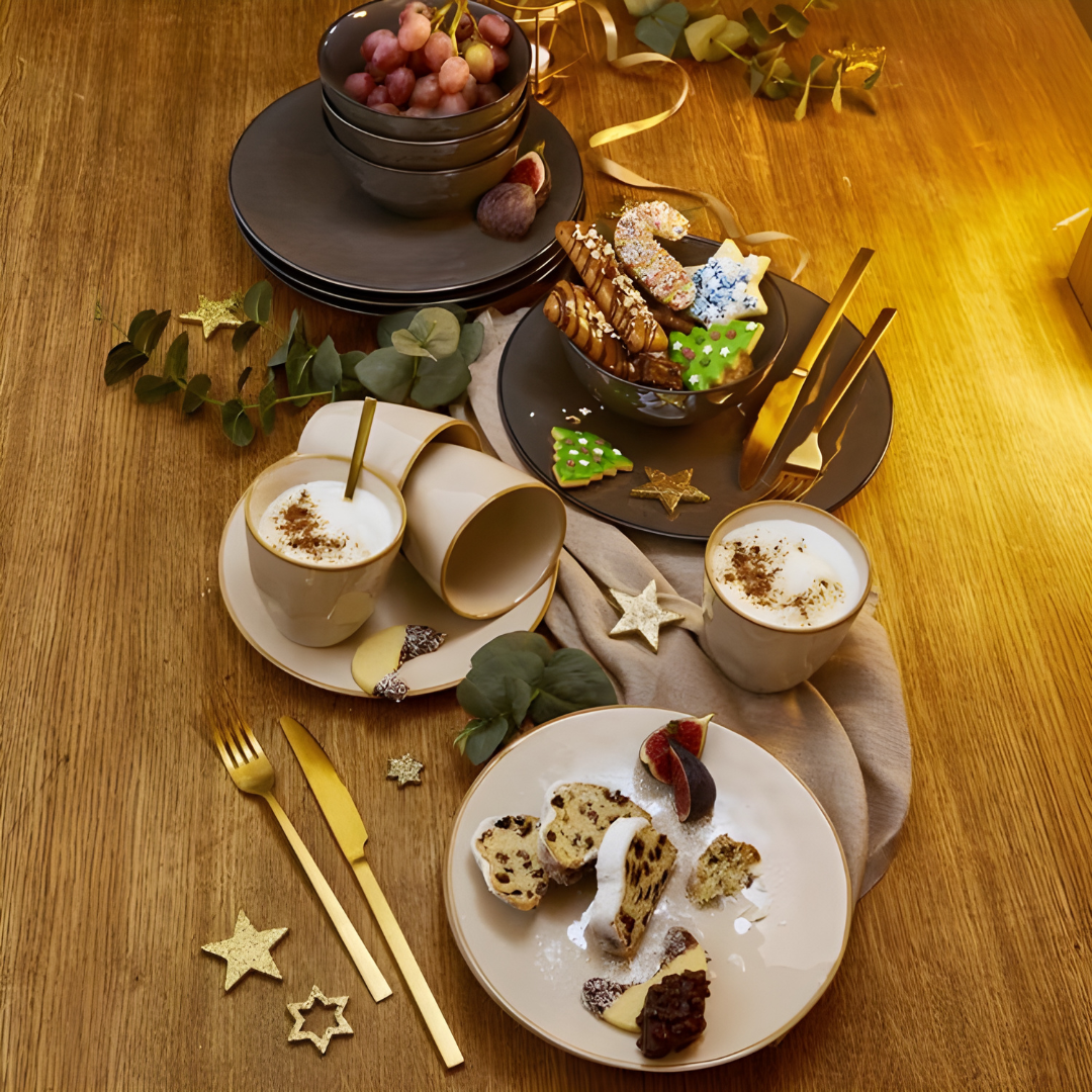 Home Creation Ceramic Tableware Set – 8 Pieces (4 Cups + 4 Plates)