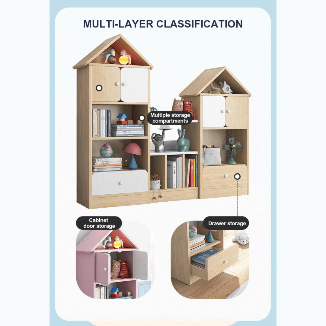 House Shaped Multi-Purpose  Combination Bookshelf with Doors