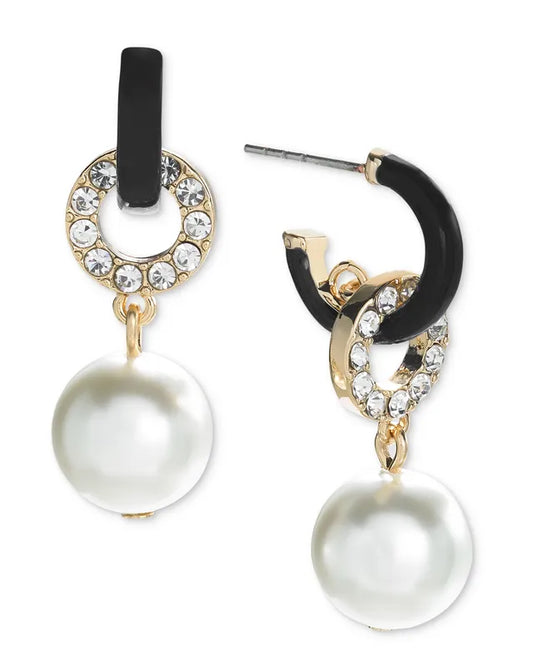 On 34th Women's Gold/Black -Tone Pave Ring & Imitation Pearl Charm C-Hoop Earrings |  On 34th in Lebanon