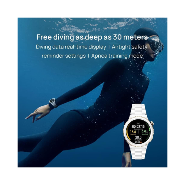 Huawei Watch GT 3 Pro Smartwatch, 42mm, Free Diving Mode, Wireless Fast Charging, Heart Rate & Blood Oxygen Monitoring, Menstruation Cycle Tracking, White Ceramic Case, White Ceramic Strap