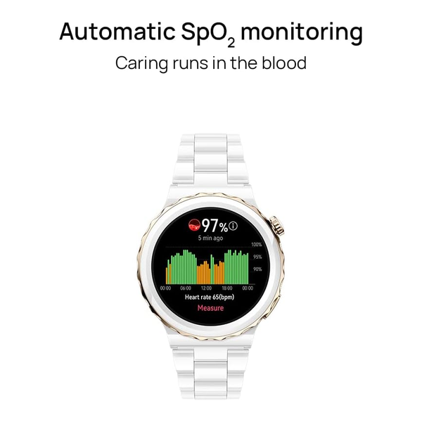 Huawei Watch GT 3 Pro Smartwatch, 42mm, Free Diving Mode, Wireless Fast Charging, Heart Rate & Blood Oxygen Monitoring, Menstruation Cycle Tracking, White Ceramic Case, White Ceramic Strap