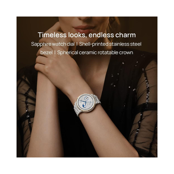 Huawei Watch GT 3 Pro Smartwatch, 42mm, Free Diving Mode, Wireless Fast Charging, Heart Rate & Blood Oxygen Monitoring, Menstruation Cycle Tracking, White Ceramic Case, White Ceramic Strap