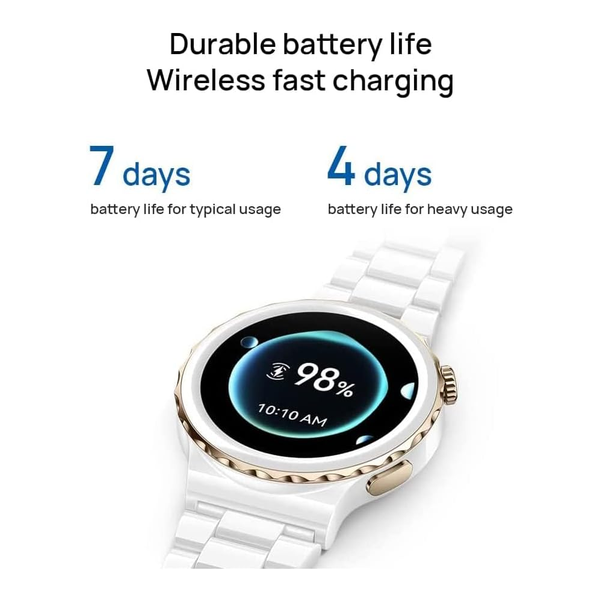 Huawei Watch GT 3 Pro Smartwatch, 42mm, Free Diving Mode, Wireless Fast Charging, Heart Rate & Blood Oxygen Monitoring, Menstruation Cycle Tracking, White Ceramic Case, White Ceramic Strap