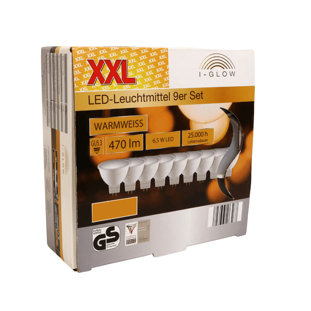 I-Glow GU5.3 LED Bulbs 6.5W Set of 9 (12V AC/DC)