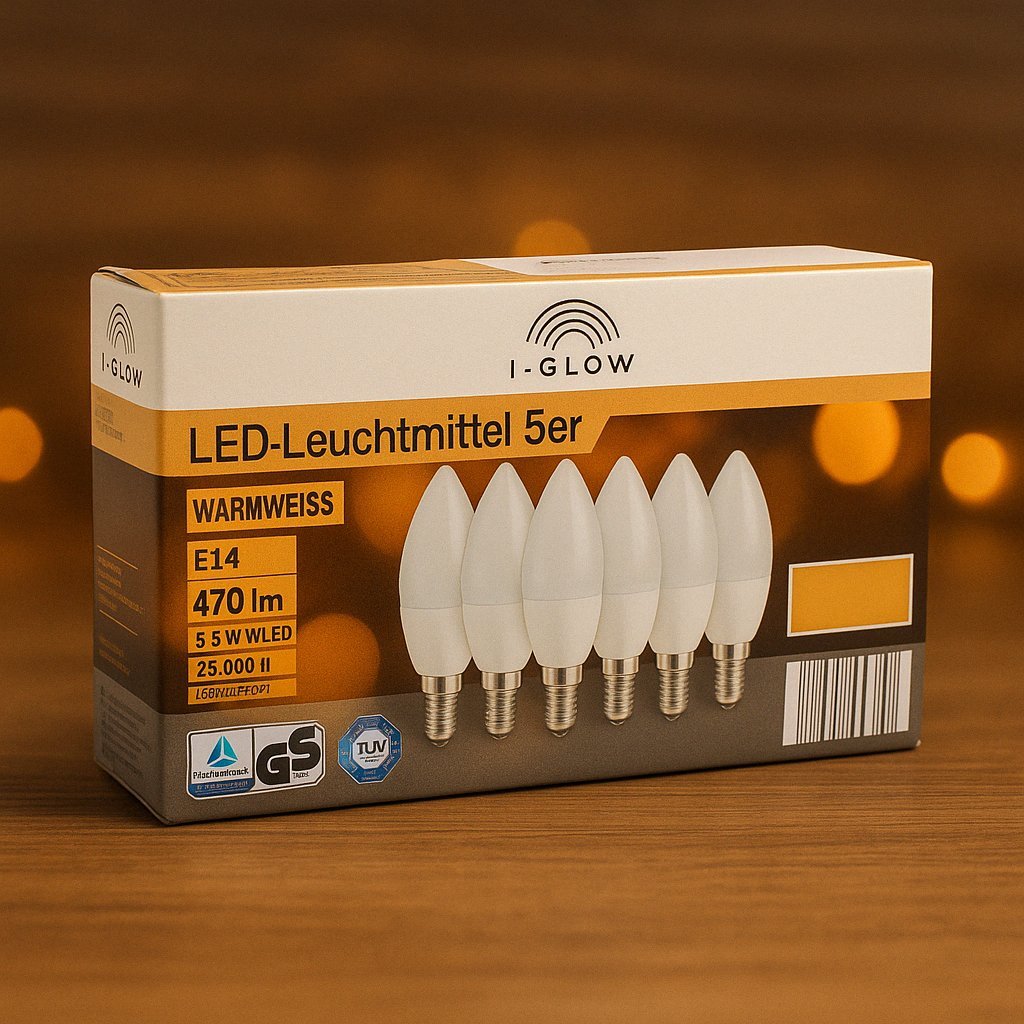 I-Glow Super Premium LED Light Bulbs E14 5.5W=40W Set of 5