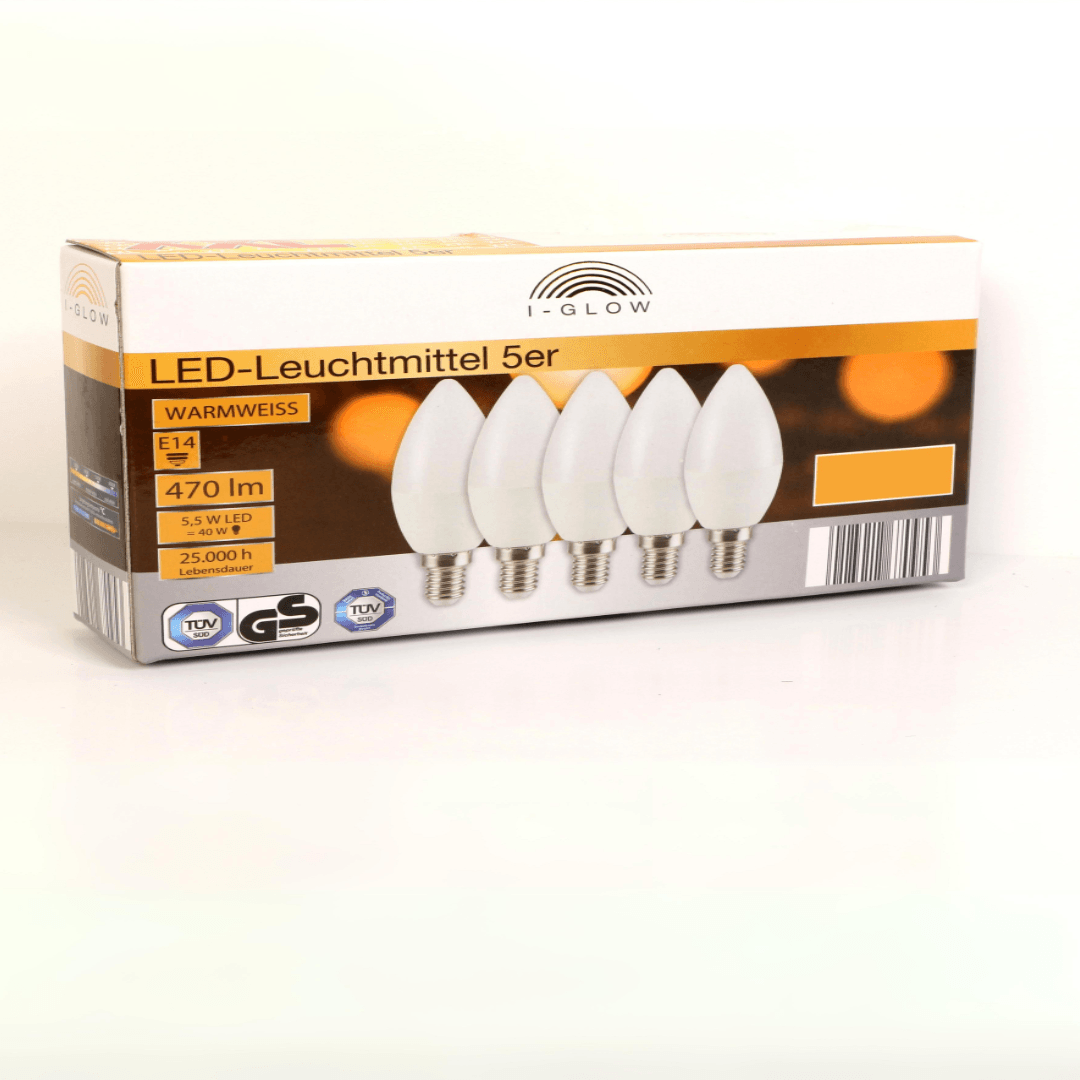 I-Glow Super Premium LED Light Bulbs E14 5.5W=40W Set of 5
