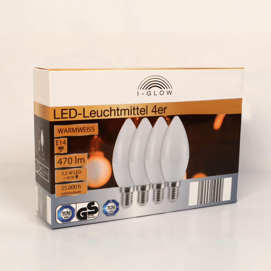 I-GLOW Super Premium LED LightT Bulbs E14 5.5W=40W Set Of 4