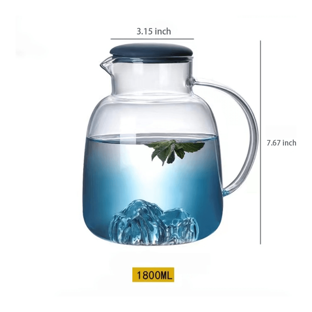 Ice Mountain Premium Quality 1800ml Glass Jug with 2x 300ml Cups for Hot/Cold Drinks
