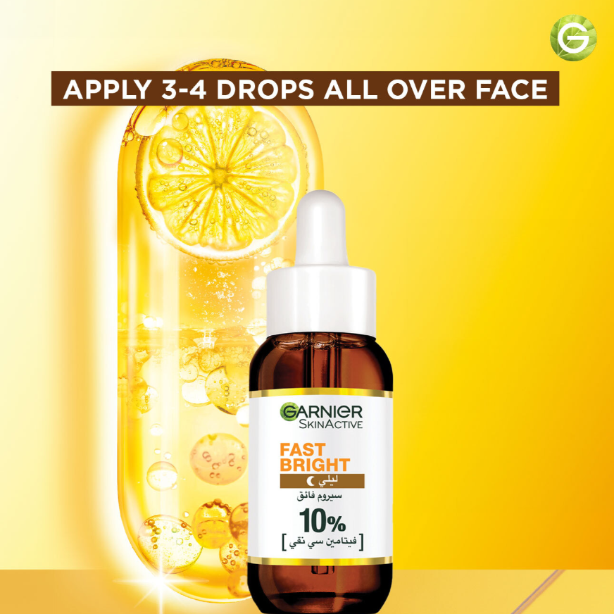 Garnier Fast Bright 10% Pure Vitamin C Brightening Overnight Serum - 30ml