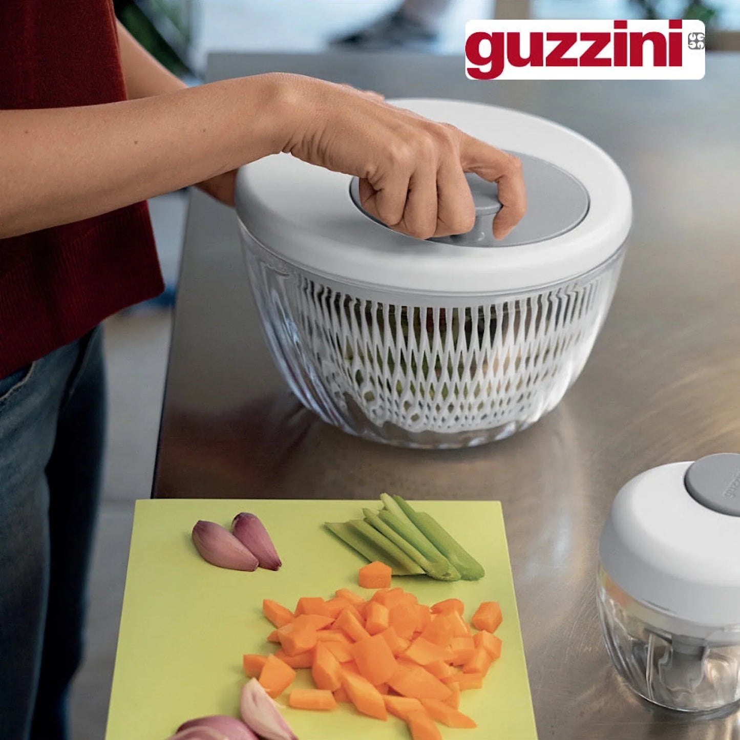 Guzzini Spin&Store Salad Spinner With Lid 26 Kitchen Active Design