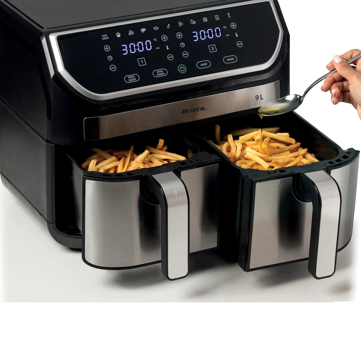 Ariete Dual Air Fryer 9L ,2100W, Stainless Steel