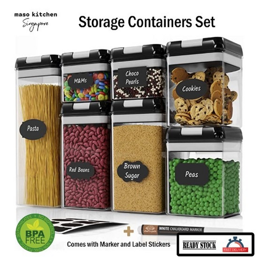 7 Pieces Container Set Airtight Food Storage with 8 Labels & Chalk Marker