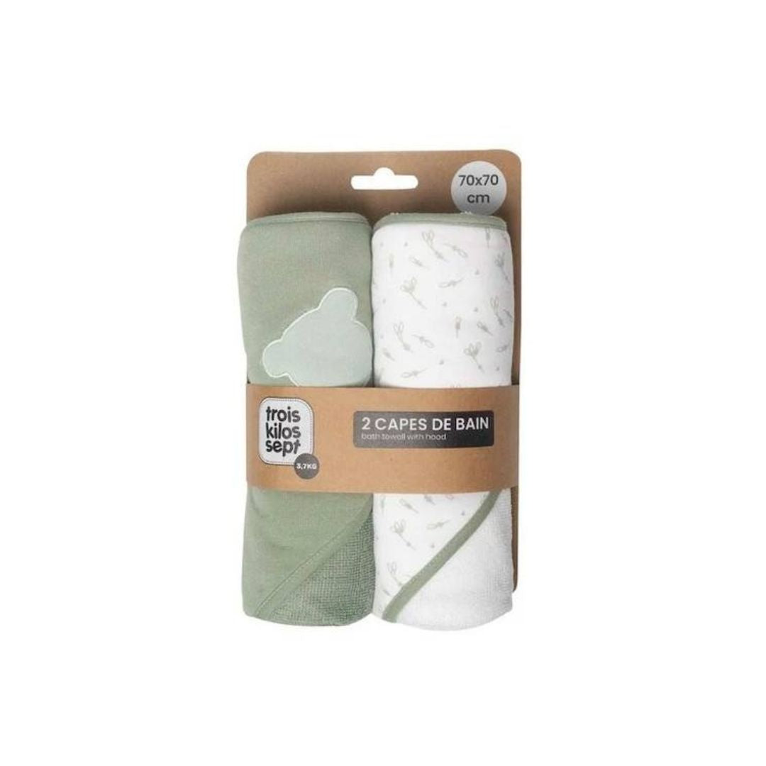 Trois Kilos Sept Set of 2 Bear & All-Over Print Hooded Towels