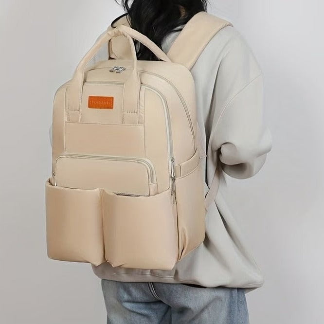 Sunshine Deer: Luxe Multi-Pocket Diaper Backpack – Soft Cream