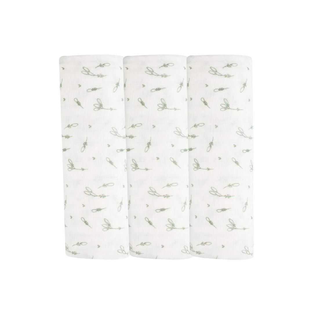 Trois Kilos Sept Set of 3 Muslin Swaddles (70x70cm) – Feuille Olive Collection