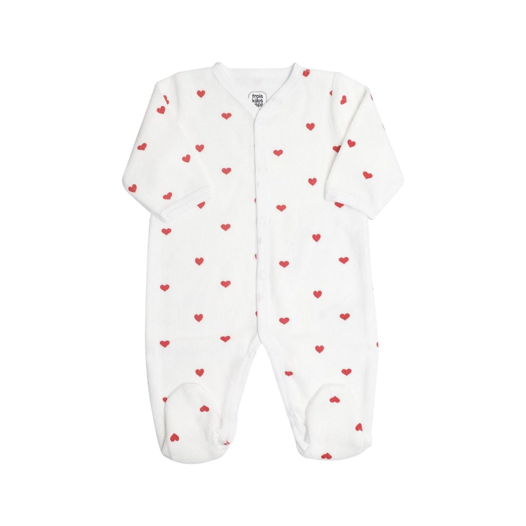 Trois Kilos Sept Long-Sleeve Sleepsuit – Red Hearts (3 Months)