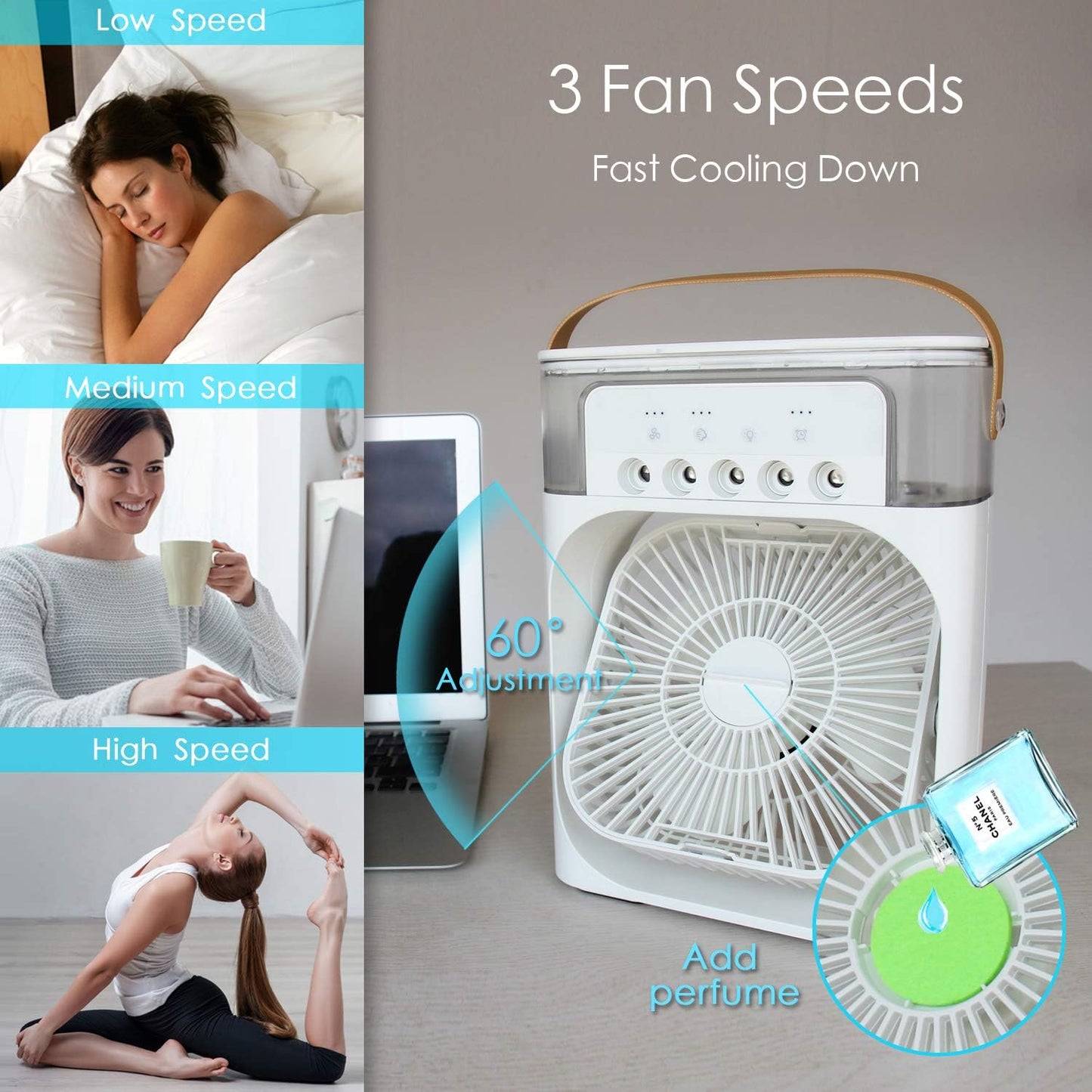 Medaid Mini Air Cooler Fan With Humidification, Cooling & 7-Colors LED- White