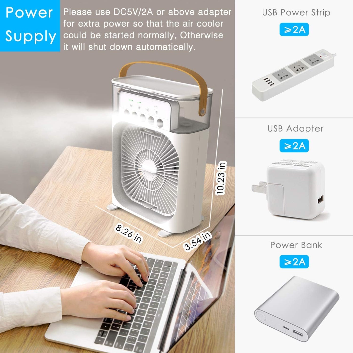 Medaid Mini Air Cooler Fan With Humidification, Cooling & 7-Colors LED- White