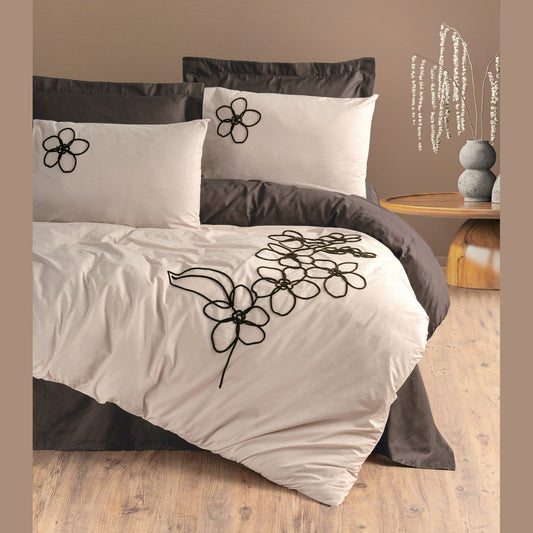 Embroidered Double Duvet Cover Set Panos Brown
