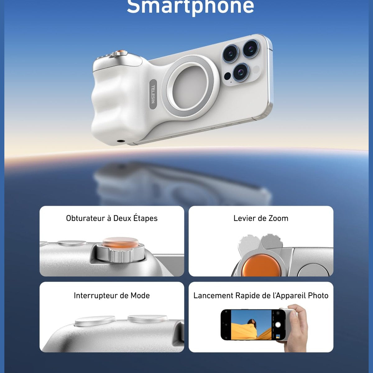 TELESIN Shot Smartphone Handle Grip with Detachable Bluetooth Remote Control