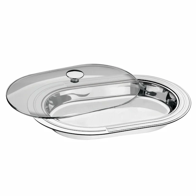 Tramontina Ciclo stainless steel deep serving dish with glass lid 45 cm