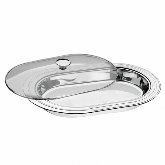 Tramontina Ciclo stainless steel deep serving dish with glass lid 45 cm