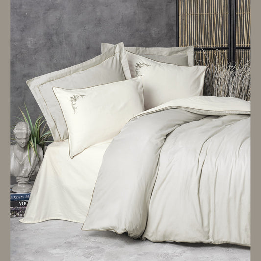 Elite Silk cotton Double Duvet Cover Set Teresa Beige