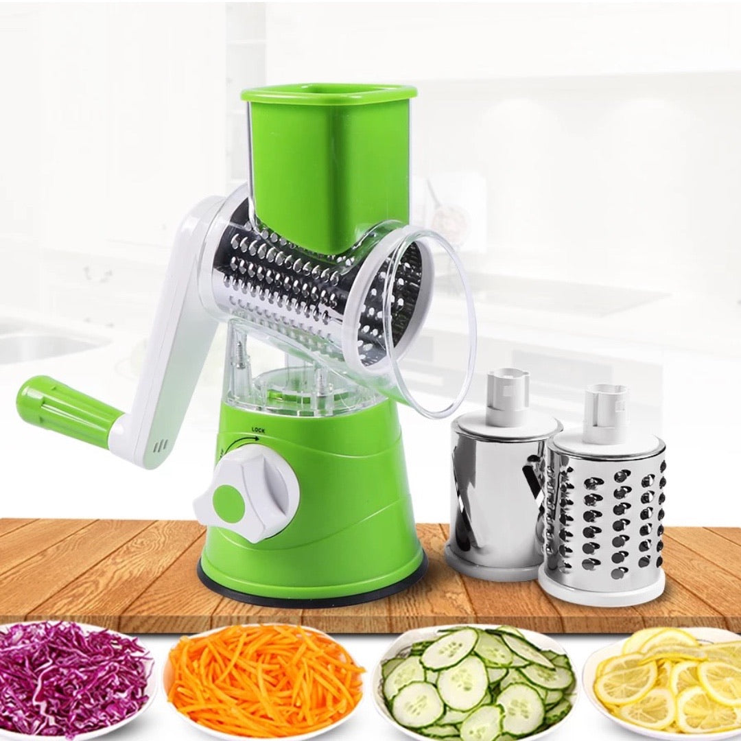 Tabletop Drum 3-in-1 Vegetable Cutter & Rotary Cheese Grater ‚Äì Multifunctional Slicer with 3 Stainless Steel Blades for Vegetables, Fruits & Cheese - Medaid International