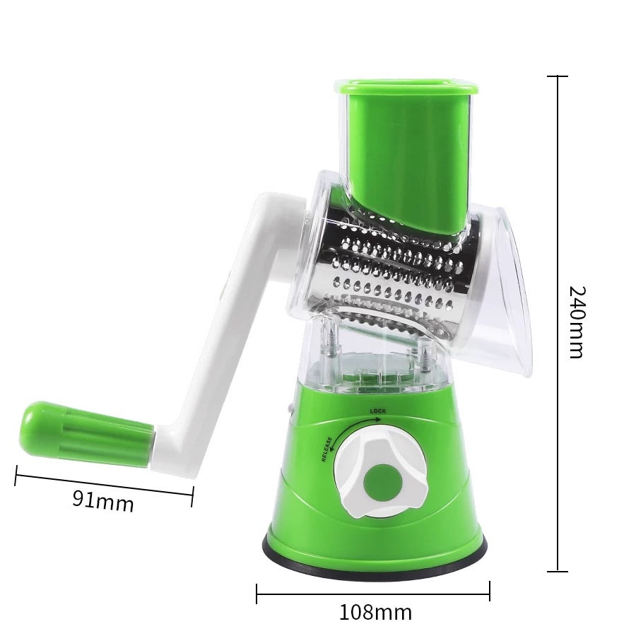 Tabletop Drum 3-in-1 Vegetable Cutter & Rotary Cheese Grater ‚Äì Multifunctional Slicer with 3 Stainless Steel Blades for Vegetables, Fruits & Cheese - Medaid International